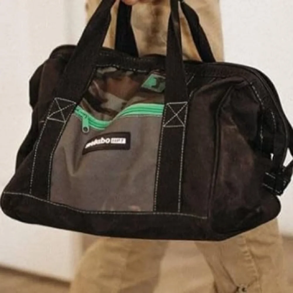 Black and Gray Duffel Bag with Durable Fabric and Sturdy Handles